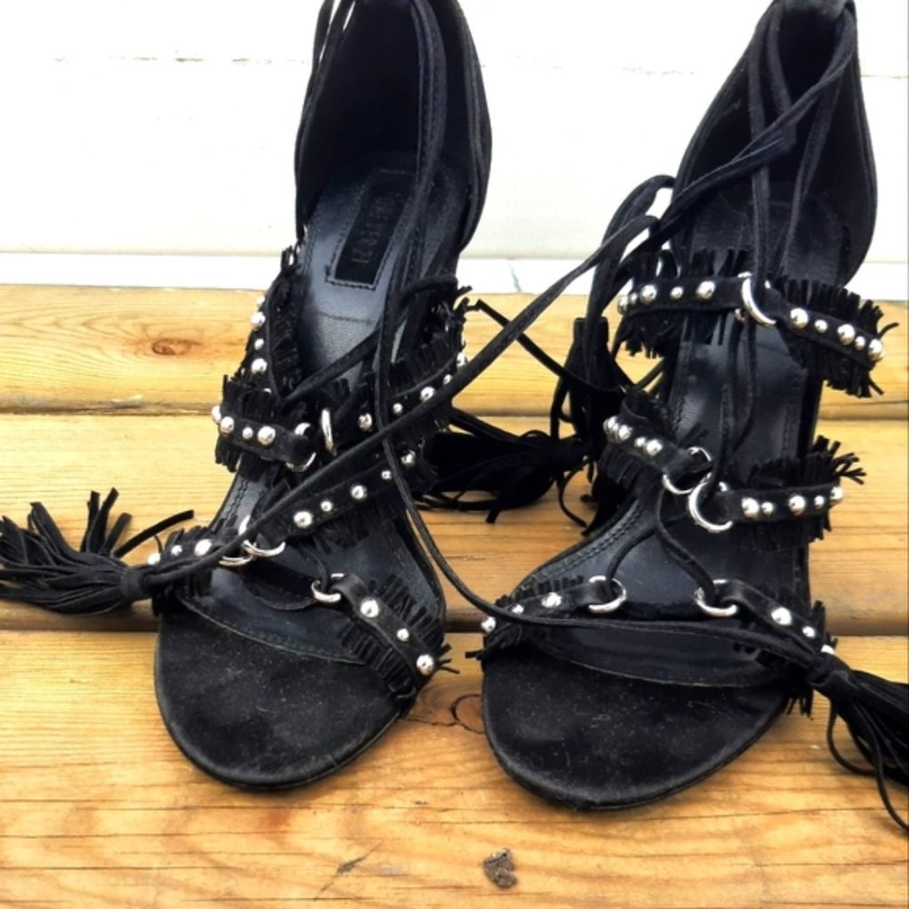 Tied-up sandals - studs- suede - excellent  sexy